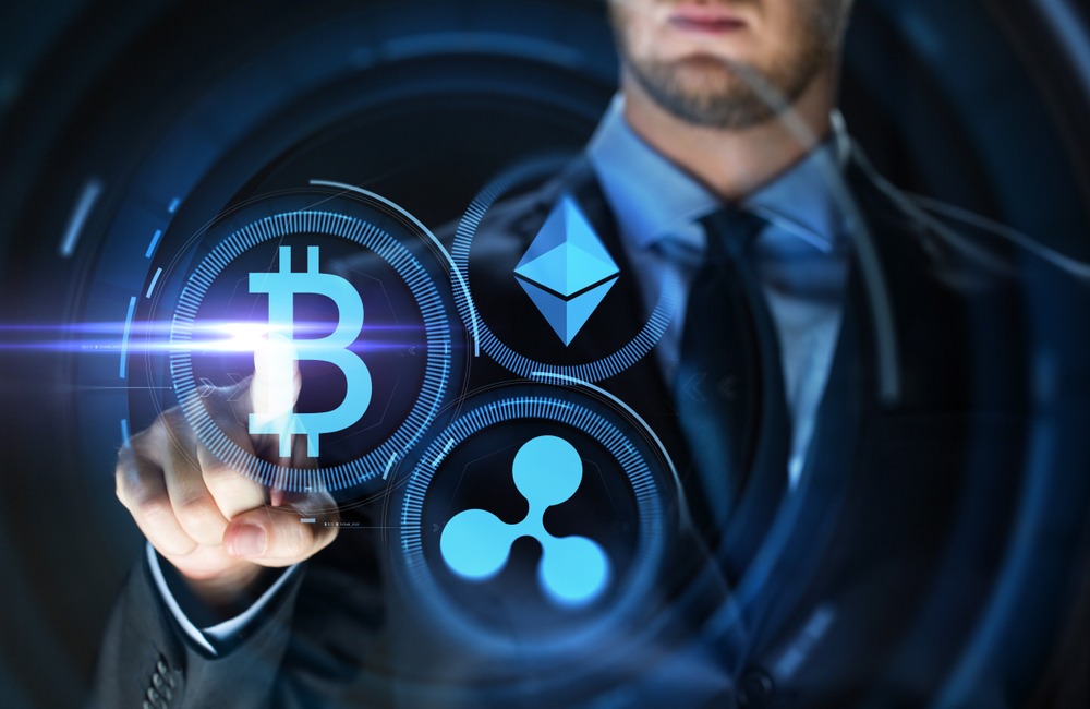 cryptocurrency, financial technology and business concept