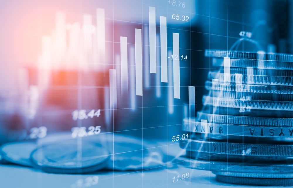 Stock market or forex trading graph and candlestick chart suitable for financial investment concept. Economy trends background for business idea and all art work design. Abstract finance background.