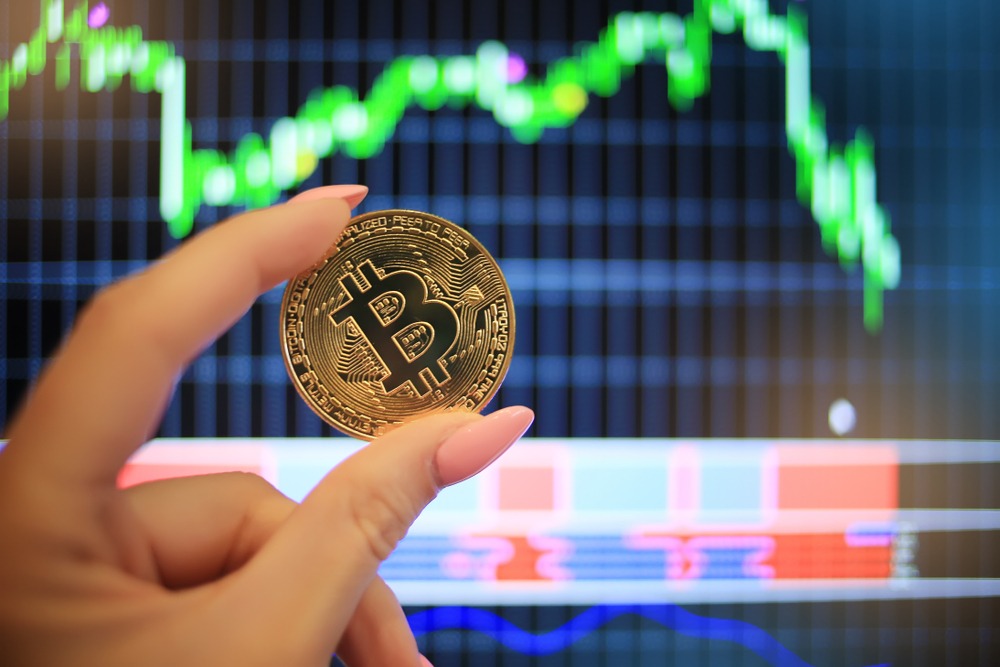 shutterstock_1244250163-1 Binary options chart, trading statistics. Bitcoin and cryptocurrency investing.