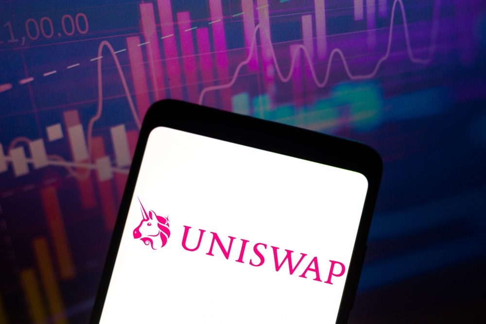 uniswap-logo-1 logo of the Uniswap, a cryptocurrency exchange that uses a decentralized network protocol